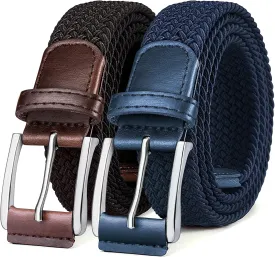 BULLIANT Belt for Men 2Pack,Mens Gift Stretch Braided Web Belt Elastic for Casual Golf Jeans,1 3/8"