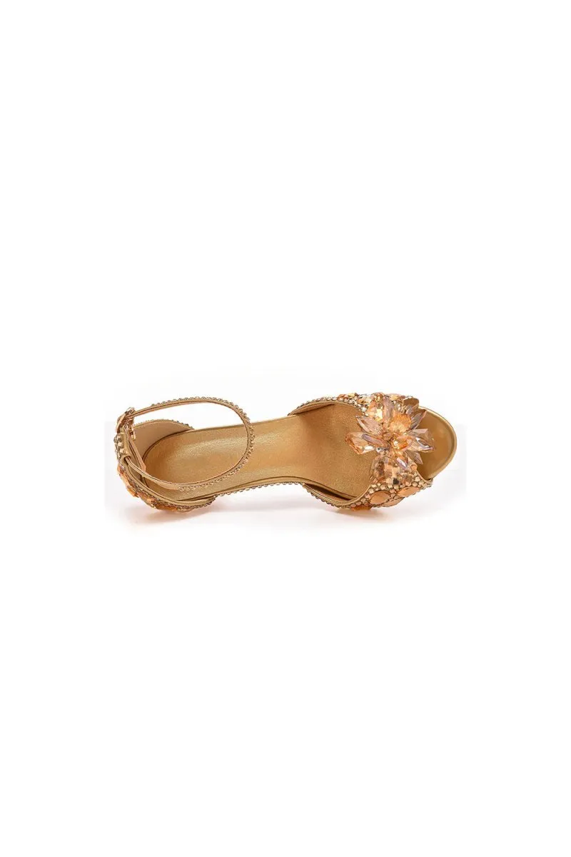 Crystal Rhinestone Decor Peep Toe Stiletto Ankle Strap High Heels