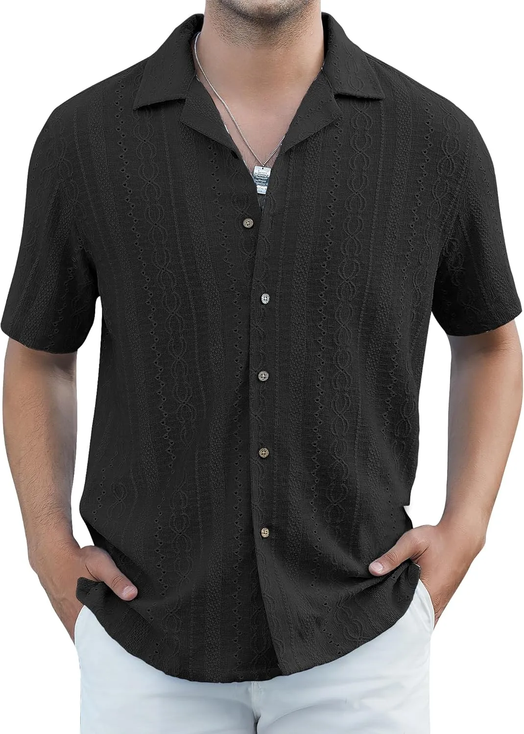 Damipow Mens Casual Button Down Shirts Short Sleeve Fashion Vacation Beach Shirts