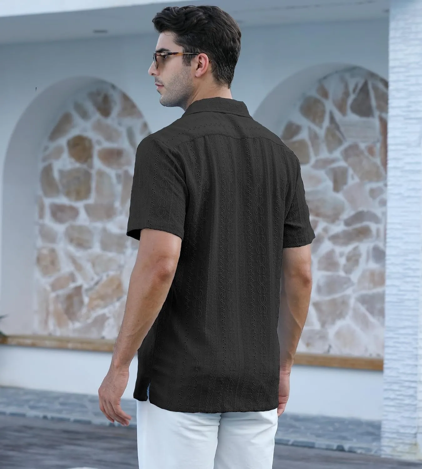 Damipow Mens Casual Button Down Shirts Short Sleeve Fashion Vacation Beach Shirts
