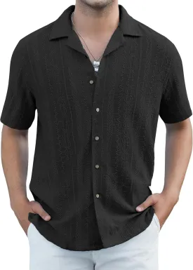 Damipow Mens Casual Button Down Shirts Short Sleeve Fashion Vacation Beach Shirts