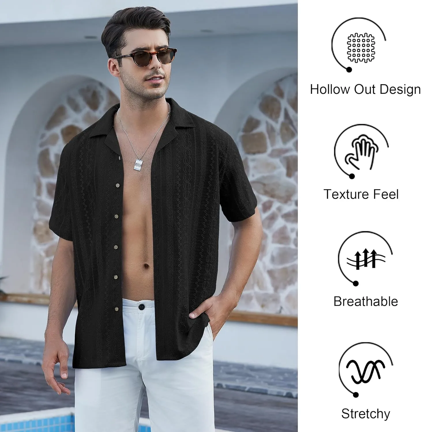 Damipow Mens Casual Button Down Shirts Short Sleeve Fashion Vacation Beach Shirts