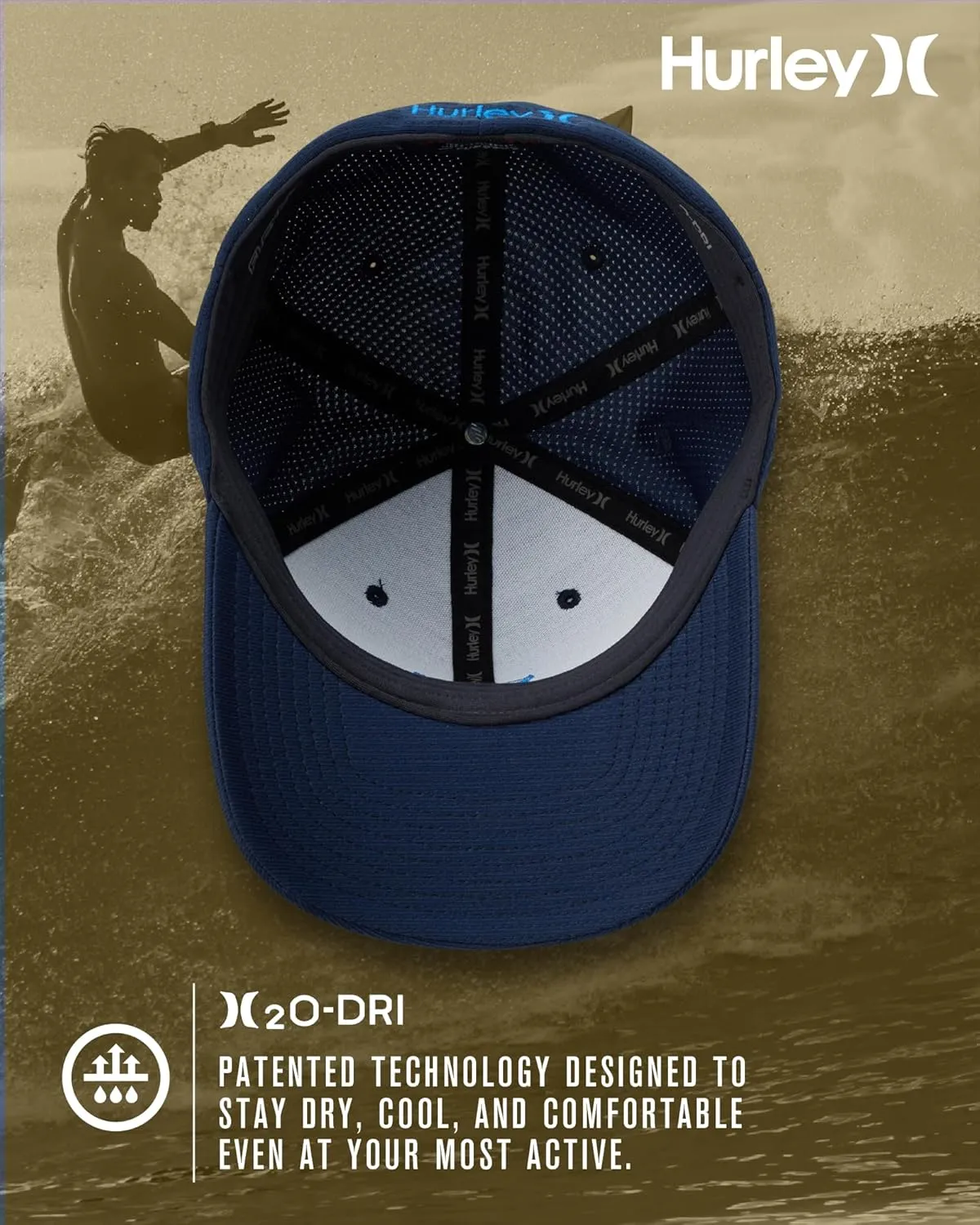 Hurley Men's Baseball Cap ?C Lightweight Curved Bill H2O Dri Fitted Caps for Men