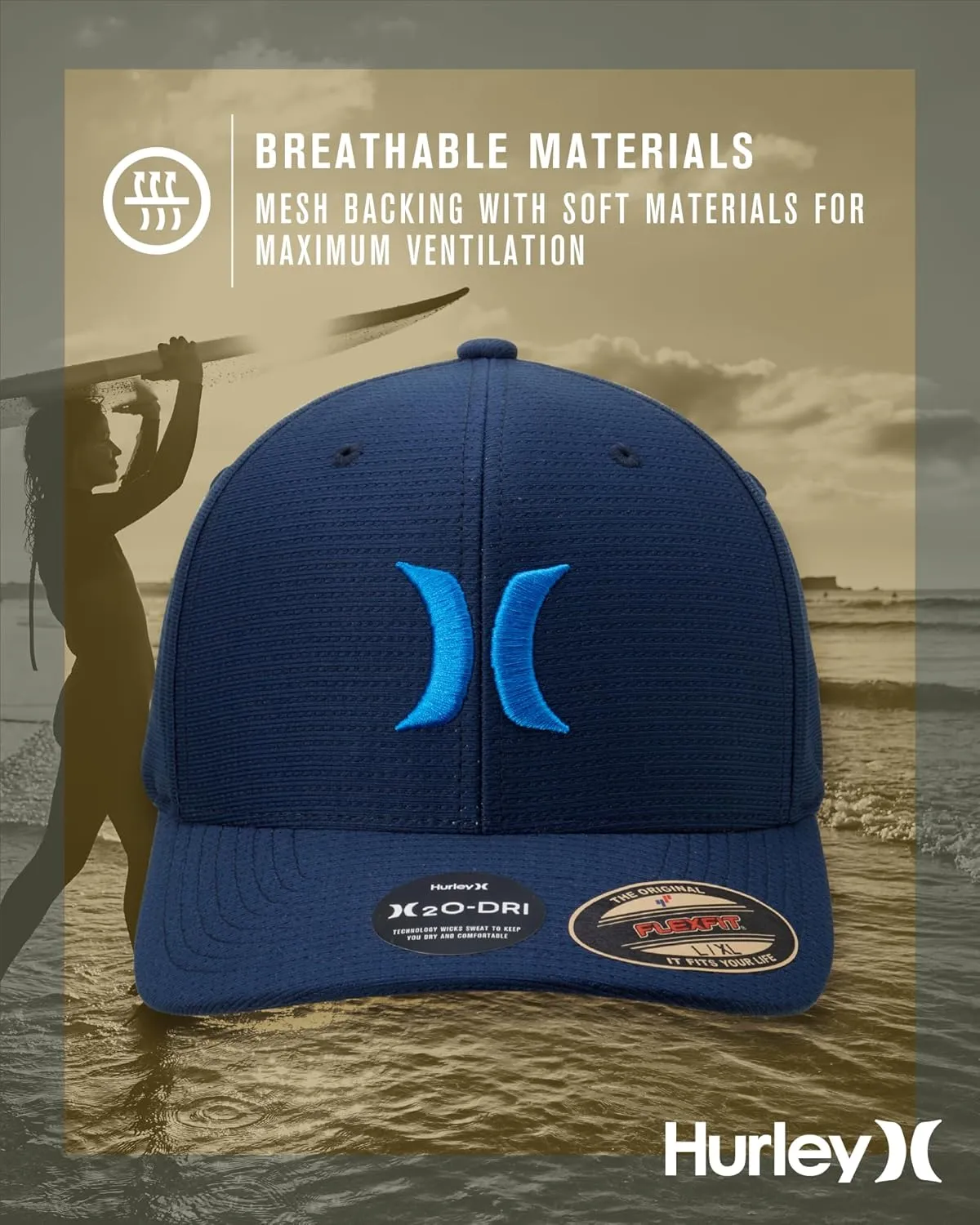 Hurley Men's Baseball Cap ?C Lightweight Curved Bill H2O Dri Fitted Caps for Men