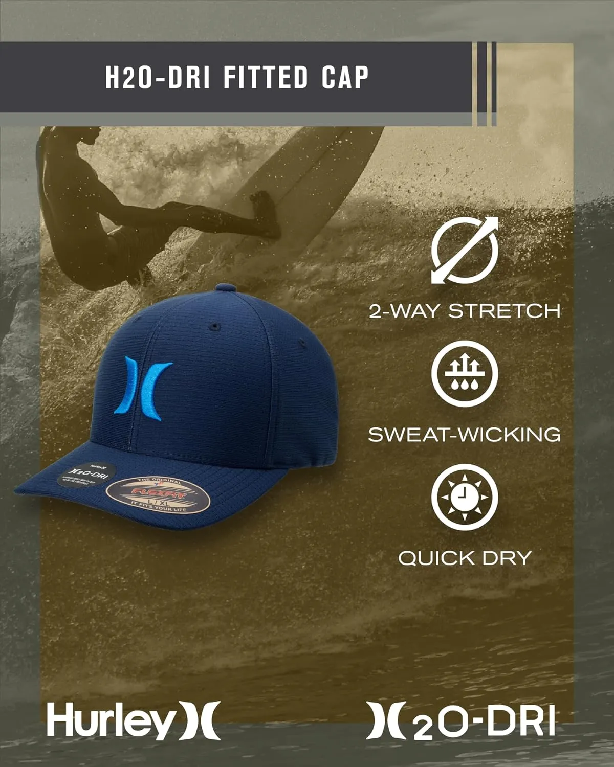 Hurley Men's Baseball Cap ?C Lightweight Curved Bill H2O Dri Fitted Caps for Men