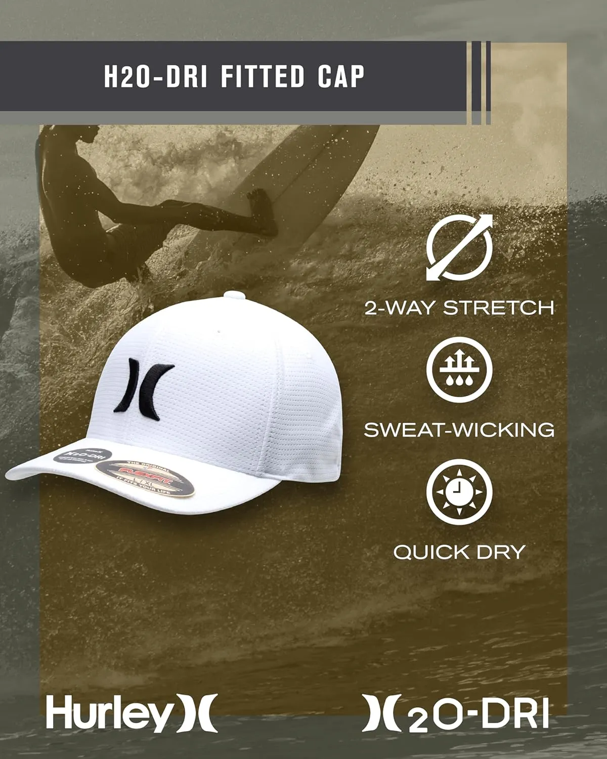 Hurley Men's Baseball Cap ?C Lightweight Curved Bill H2O Dri Fitted Caps for Men