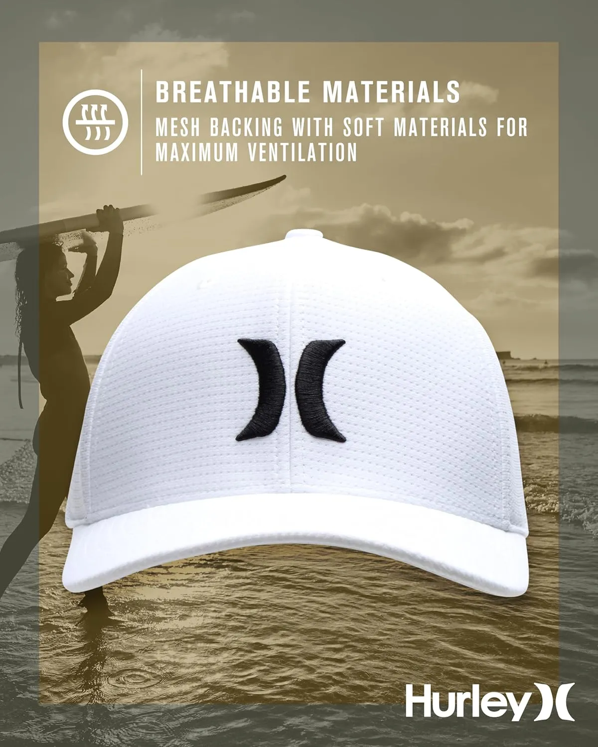Hurley Men's Baseball Cap ?C Lightweight Curved Bill H2O Dri Fitted Caps for Men