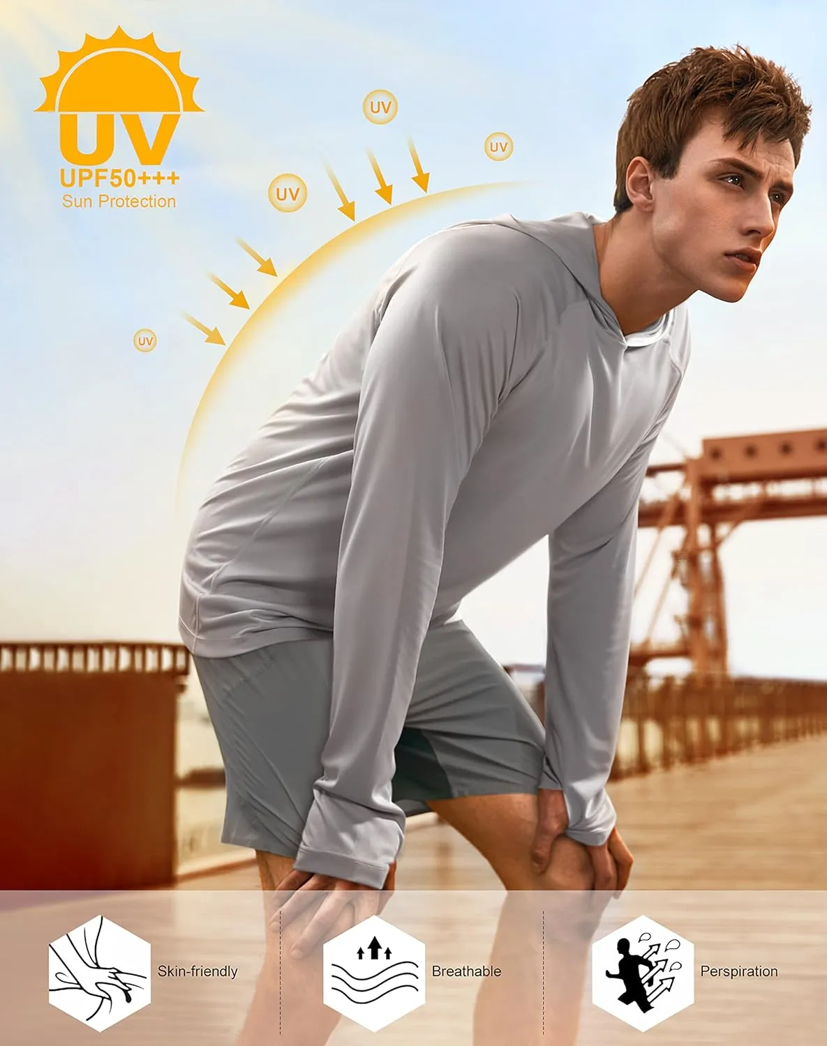isnowood Sun Shirt UPF 50  Men's Fishing Long Sleeve UV Protection Hoodie Hiking Rash Guard Swimming Running