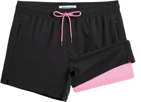 maamgic Mens Swim Trunks with Compression Liner Short Stretch Mens Bathing Suit Quick Dry Swimming Trunks Swimsuit