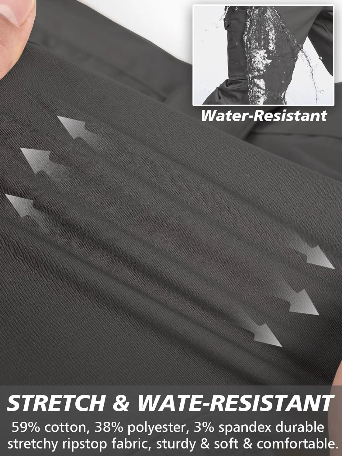 MANSDOUR Men's Ripstop Stretch Work Pants Lightweight Water Resistant Flex Cargo Pants Regular Fit EDC Utility Tactical Pants