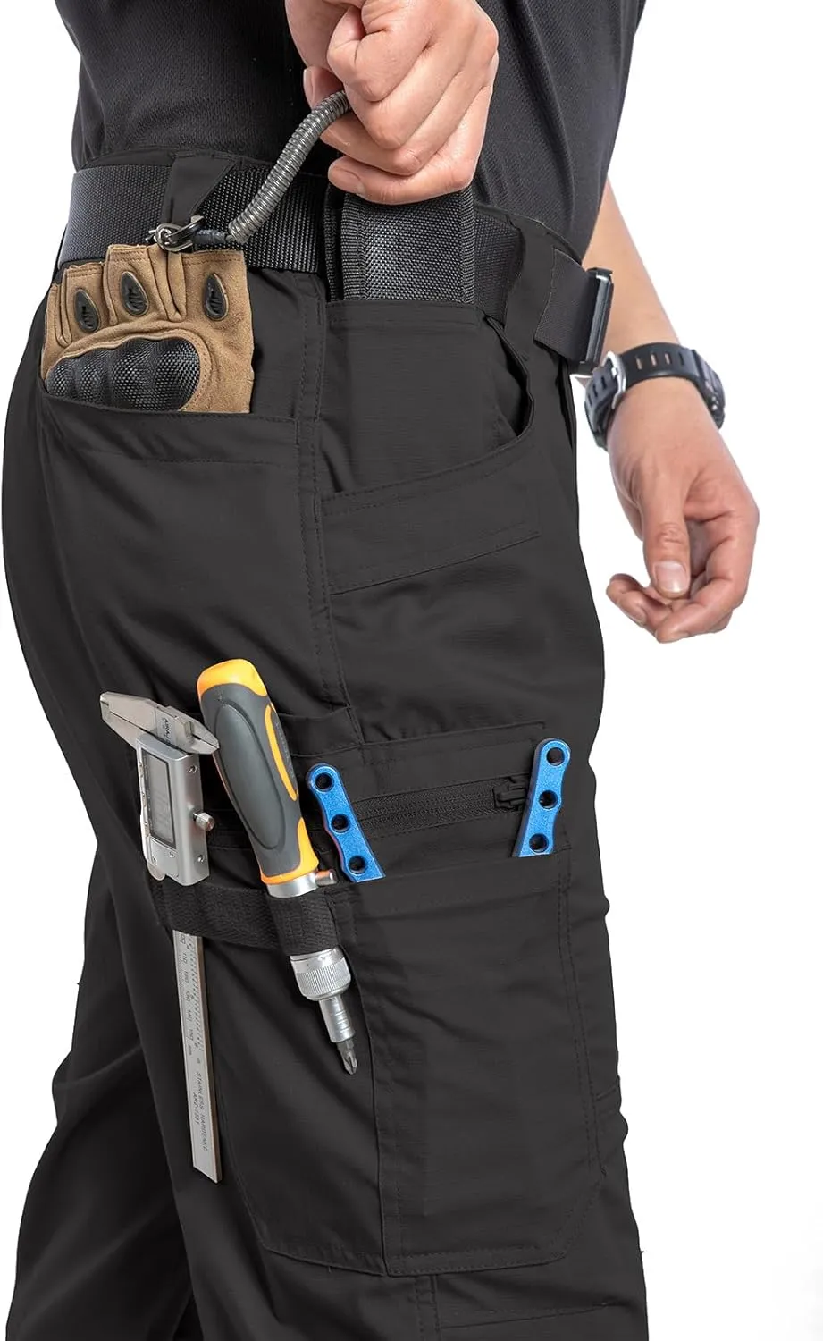 MANSDOUR Men's Ripstop Stretch Work Pants Lightweight Water Resistant Flex Cargo Pants Regular Fit EDC Utility Tactical Pants