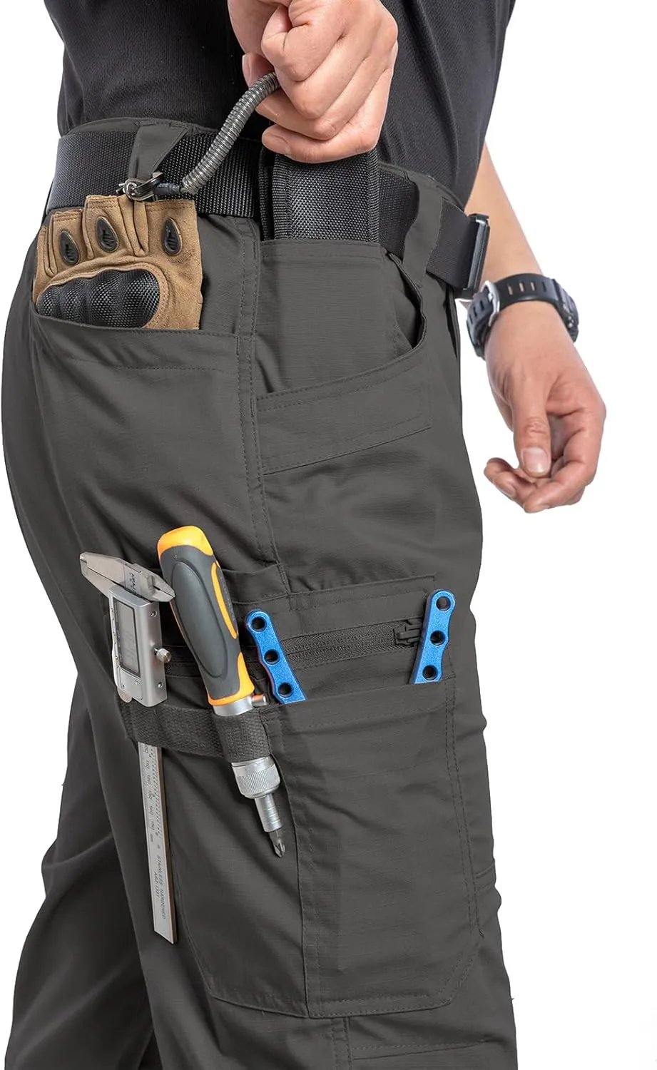 MANSDOUR Men's Ripstop Stretch Work Pants Lightweight Water Resistant Flex Cargo Pants Regular Fit EDC Utility Tactical Pants