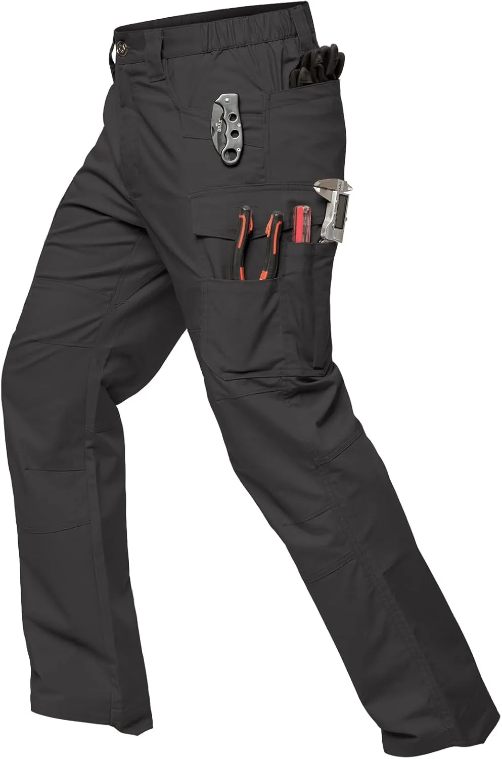 MANSDOUR Men's Ripstop Stretch Work Pants Lightweight Water Resistant Flex Cargo Pants Regular Fit EDC Utility Tactical Pants