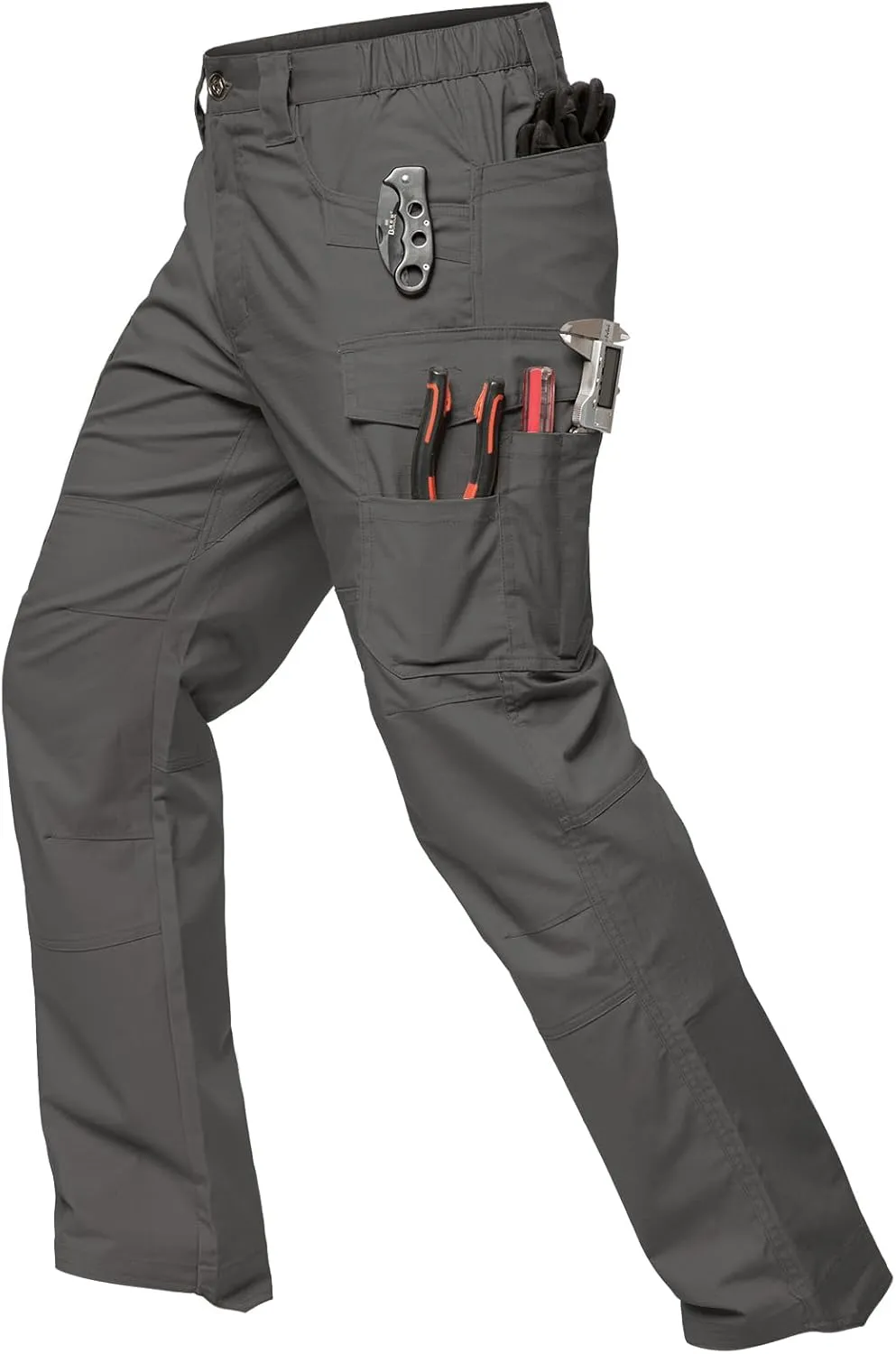 MANSDOUR Men's Ripstop Stretch Work Pants Lightweight Water Resistant Flex Cargo Pants Regular Fit EDC Utility Tactical Pants