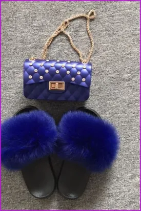 Navy Jelly Shoulder Bag & Slides Set