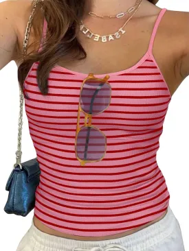 REORIA Women Spaghetti Strap Striped Tank Top Summer Sleeveless Ribbed Y2K Going Out Cami Crop Tops