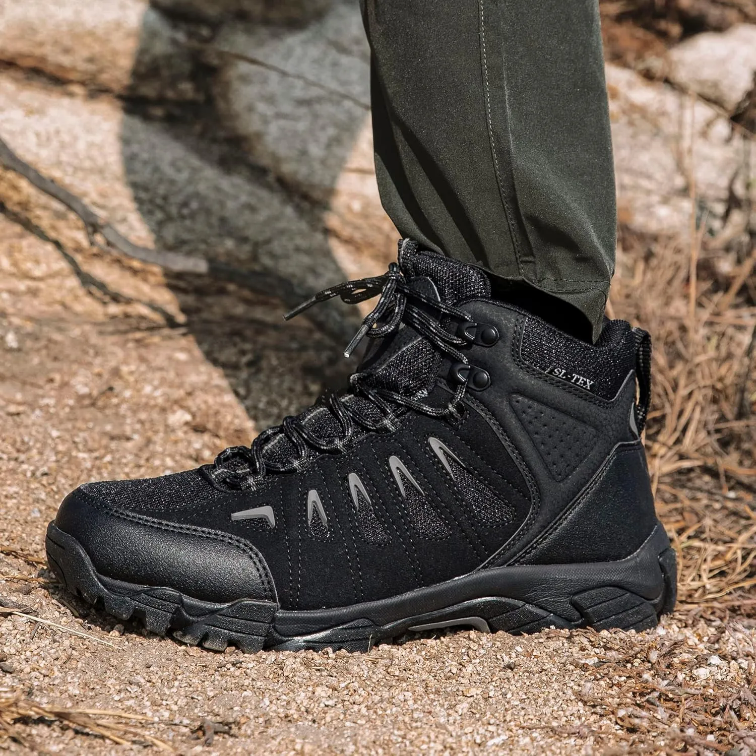 SHULOOK Men's Waterproof Hiking Boots Non-Slip Lightweight Outdoor Mid Top Ankle Boot Breathable Hiker Trekking Shoes