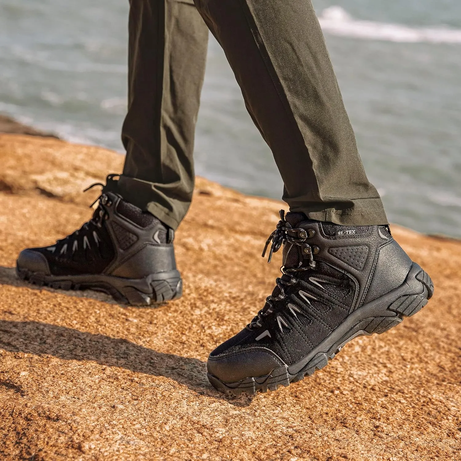 SHULOOK Men's Waterproof Hiking Boots Non-Slip Lightweight Outdoor Mid Top Ankle Boot Breathable Hiker Trekking Shoes